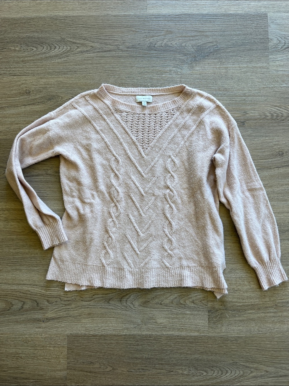Lucky Brand Light Pink Cable V-Neck Sweater
